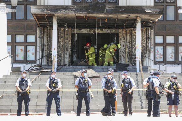 Attack on democracy: Protesters set the front of the Old Parliament House alight last last year.