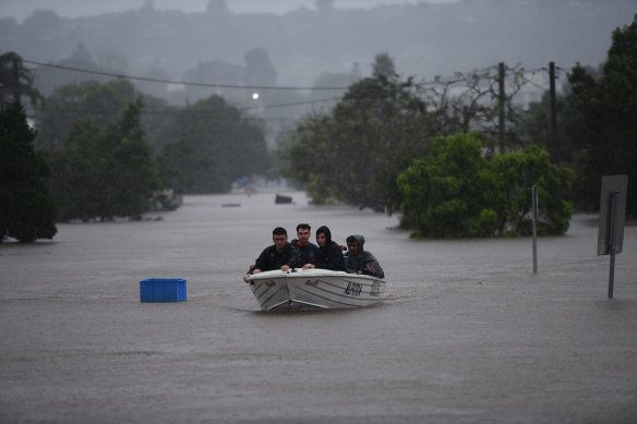 Residents try to evacuate the areas around Lismore, NSW.