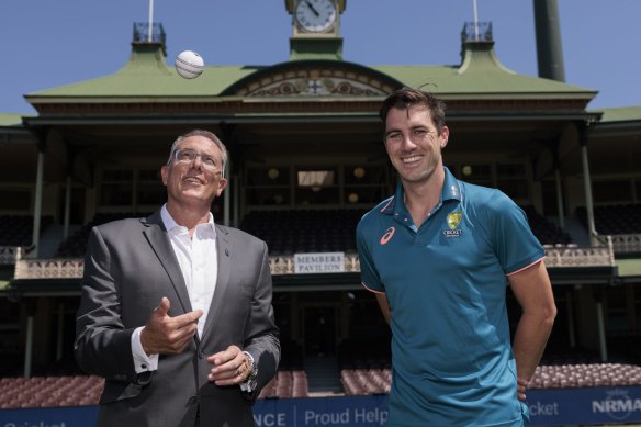 Foxtel chief executive Patrick Delany with Australian cricket captain Patrick Cummins.