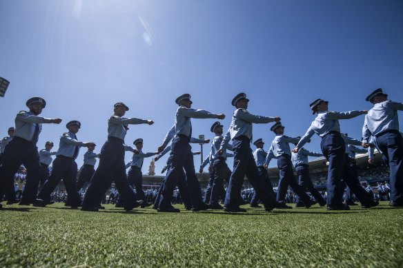 The NSW Police class of 2020 parades at Sydney Cricket Ground in December.