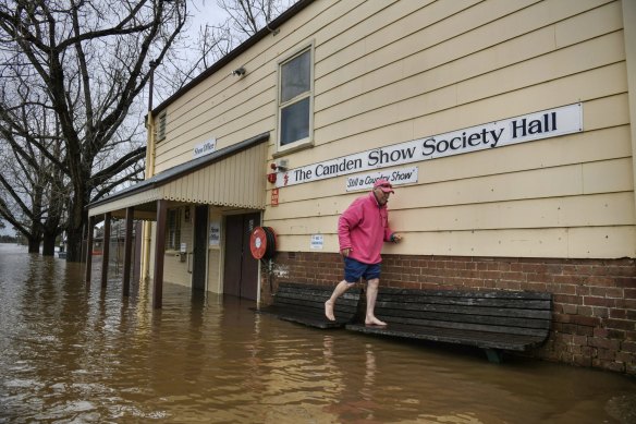Floodwaters inundated the Camden Show Society Hall and The Camden Sports club on Sunday.