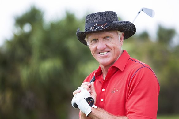 Greg Norman’s biggest fan poses at home in 2015.