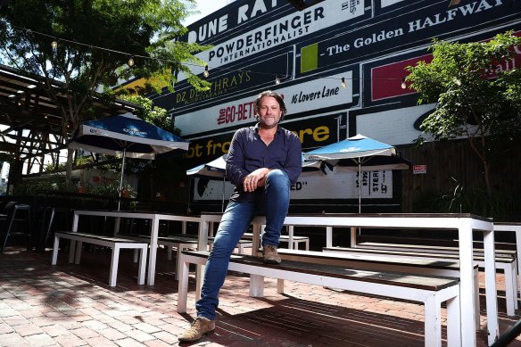 Triffid owner John Collins in the live music venue's beer garden.