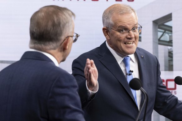 Opposition Leader Anthony Albanese and Prime Minister Scott Morrison during the second leaders’ debate.