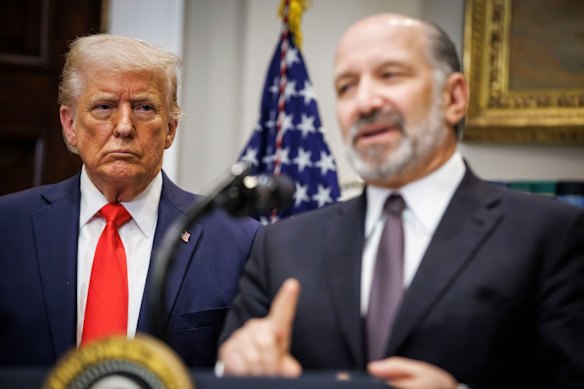 US President Donald Trump, left, and Howard Lutnick, US commerce secretary last month.