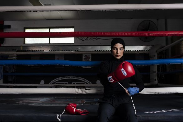 Boxer Tina Rahimi at Brotherhood Boxn Gym in Greenacre.
