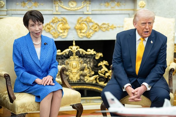 Japanese Prime Minister Sanae Takaichi and US President Donald Trump in the White House in March.