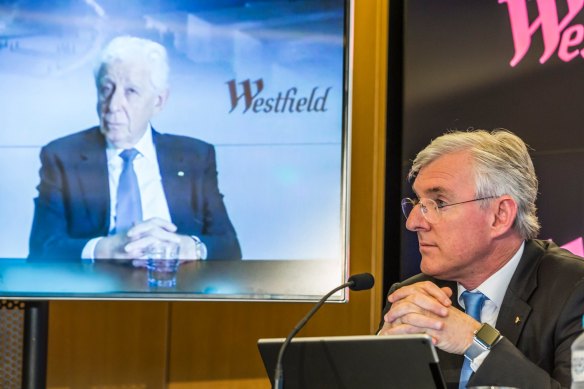 Steven Lowy (right) and father Frank during a 2017 video conference.