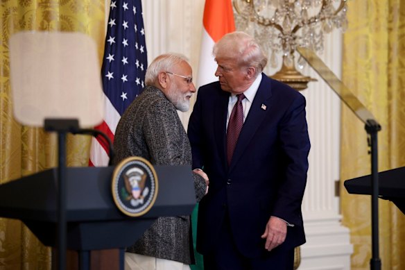 Indian Prime Minister Narendra Modi and US President Donald Trump at the White House in February.