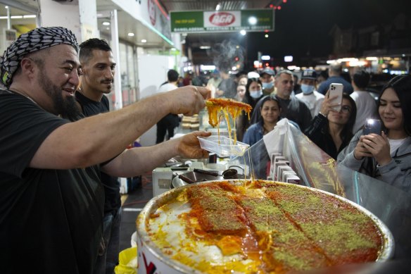 Several knafeh stalls operate up and down Haldon Street,
