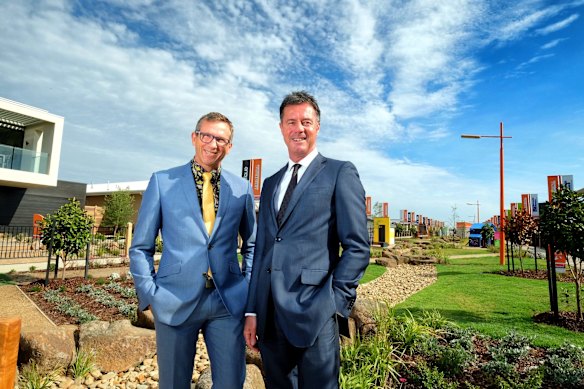 Rory Costelloe and Tony Johnson in happier times when they were executive directors of Villawood Properties.