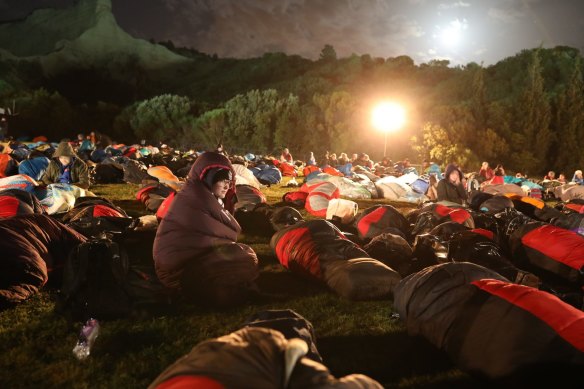 Crowds at Gallipoli in 2019 wait for the Anzac Day dawn service. 