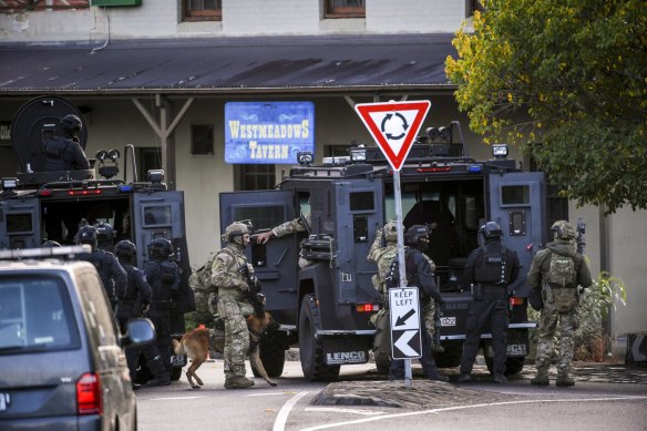 Police outside the Westmeadows Tavern on March 2, 2020.