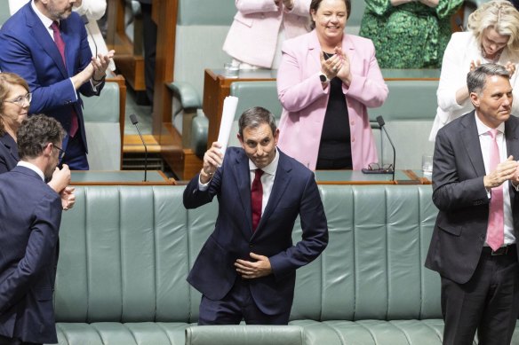 Chalmers is congratulated by colleagues after delivering the budget speech in October. He might get a different response to his next budget.