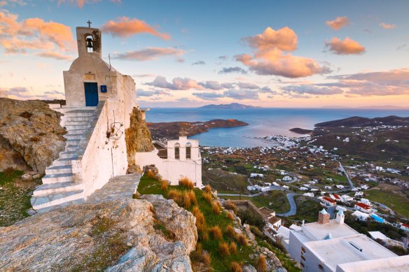 Serifos island in Greece. The island Sifnos can be seen in the distnce.
