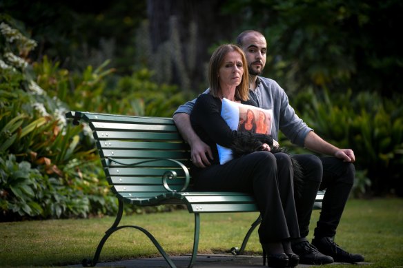 Celeste Manno’s mother, Aggie Di Mauro, and brother, Alessandro, spoke to the media at Parliament House in December 2020. 