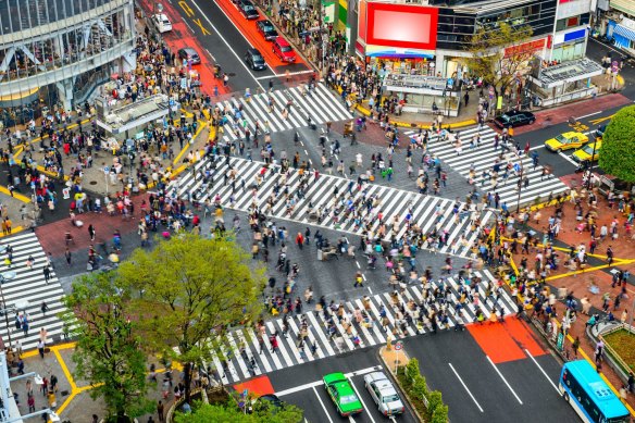 Shibuya Crossing, one of the busiest crosswalks in the world. 