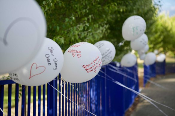 Tributes left at Hillcrest Primary School following the death of five children in a jumping castle accident.
