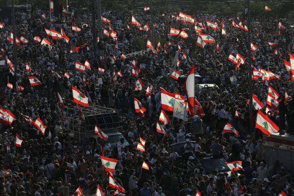 Lebanese protesters gathered in mourning near the port in Beirut a year after the explosion.