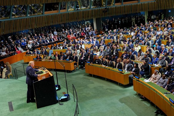 Trump addressing the General Assembly.