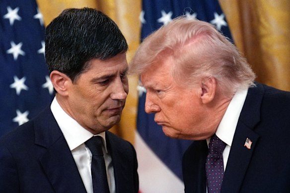Warsh and Trump confer following their speeches.