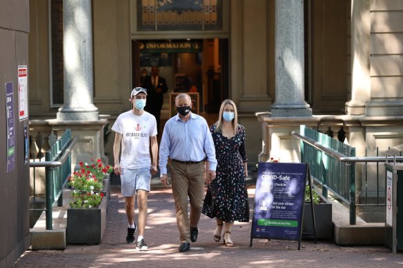 Anthony Albanese, alongside his now-fiancee Jodie Haydon and son Nathan, leaves Royal Prince Alfred Hospital in 2021 after the then-opposition leader was involved in a car crash.