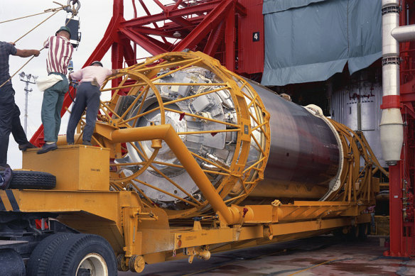 Asteroid 2020 SO could well be an Atlas Centaur 7 rocket like this one, being worked on by technicians at Cape Canaveral in Florida in 1965, says asteroid expert, Paul Chodas.