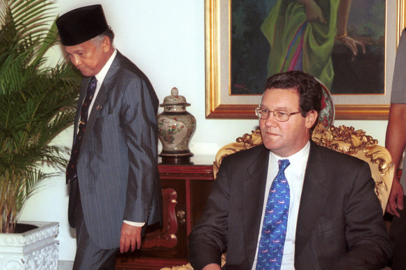 Then foreign minister Alexander Downer, right, meets with Indonesian President B.J. Habibie in Jakarta, July 1999.