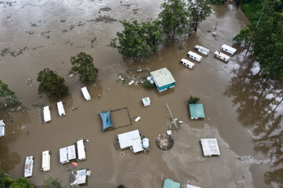 Flooding in Cumberland Reach along the Hawkesbury River in March 2022.