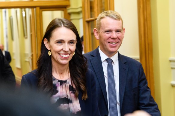 Jacinda Ardern, and New Zealand’s incoming prime minister, Chris Hipkins, on Sunday.