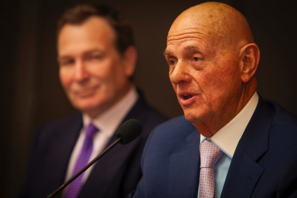 Solomon Lew (right) has upped his stake in struggling department store Myer.
