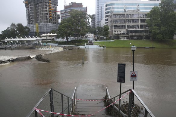 Flooding around the Parramatta CBD and the Parramatta River. 