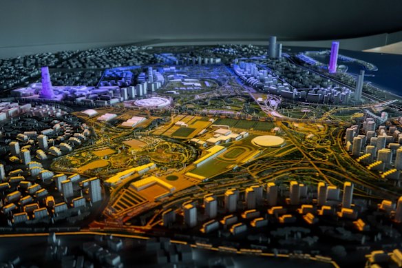 A scale model of the he Ellinikon in Greece. The development will feature luxury homes, hotels, a casino, marina, shops and offices.