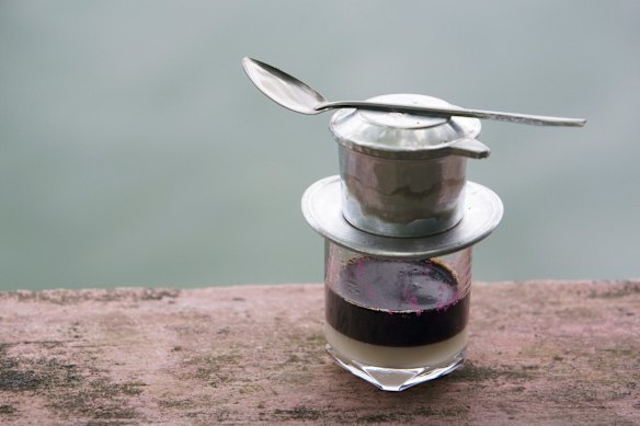 Traditional phin drip filter coffee with condensed milk … a delicious pick-me-up.