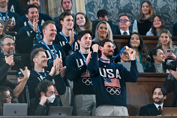 Members of the US Men’s Olympic Hockey team at the State of the Union address.