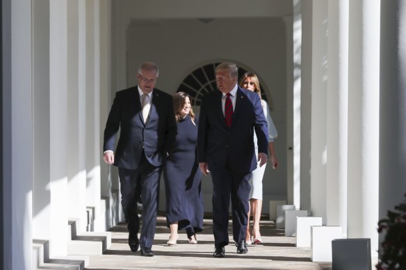 Scott and Jenny Morrison with Donald and Melania Trump in the White House corridors of power. 