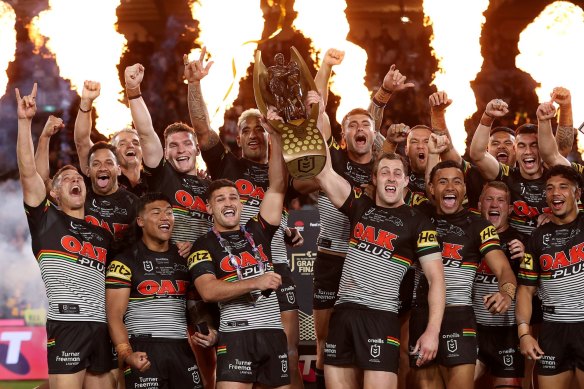 The Panthers celebrate victory in last year’s grand final.