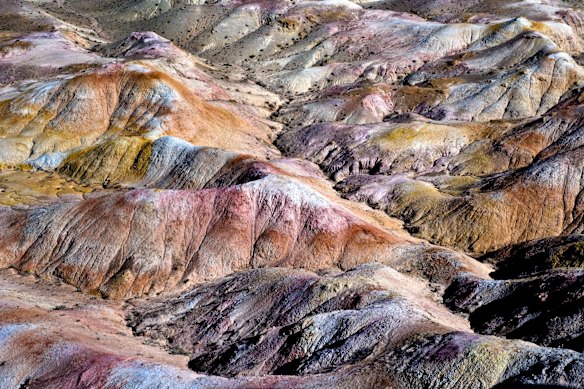 Vibrant badlands of the Gobi Desert in Mongolia.