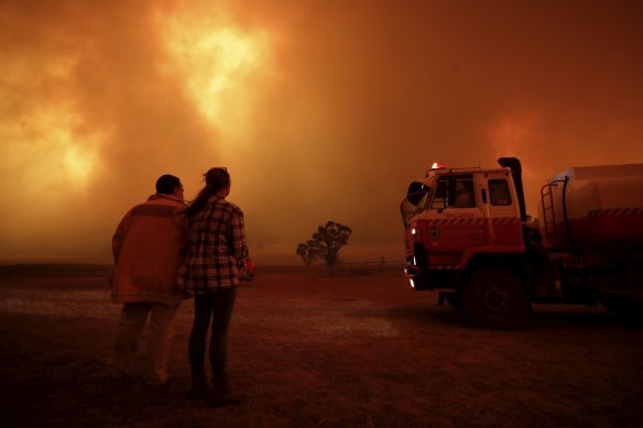 RFS firefighters preparing to defend properties in Bumbalong earlier this month.