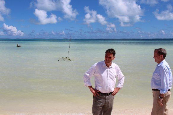Bill Shorten and Richard Marles in Kiribati in 2015. 