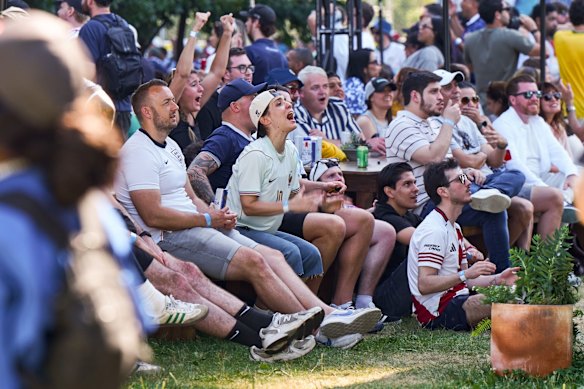Fans watch France v Senegal at a watch party in Brooklyn.