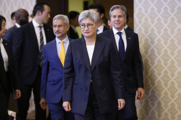 Foreign Minister Penny Wong, with Subrahmanyam Jaishankar, India’s external affairs minister, and Antony Blinken, US Secretary of State.