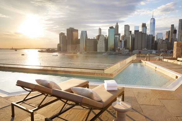 Resort-style pool at 1 Hotel Brooklyn Bridge.