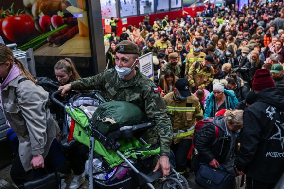 Ukrainian refugees in Krakow, Poland.