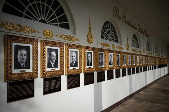 New plaques have been placed under the presidential portraits along the West Wing.