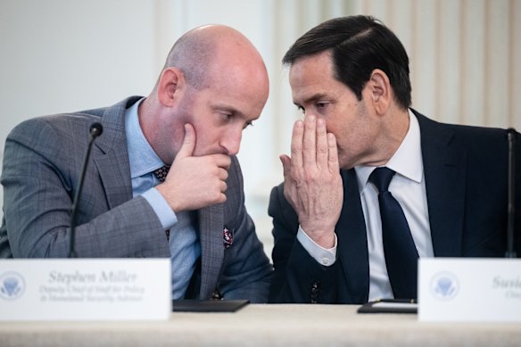 Stephen Miller, deputy White House chief of staff for policy and homeland security adviser, (left) and Secretary of State Marco Rubio pictured late last year.