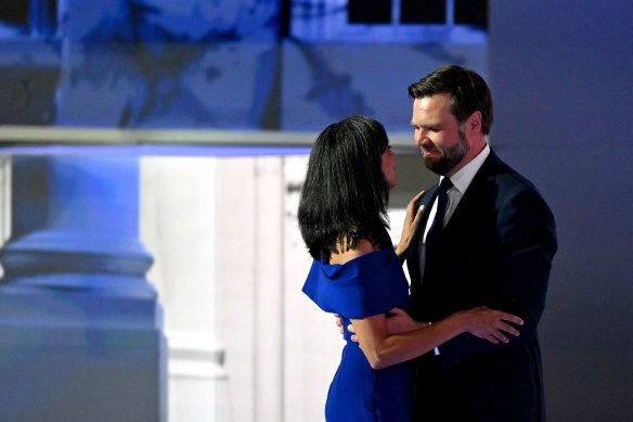 Usha and J.D. Vance during the Republican National Convention in Milwaukee on Wednesday.