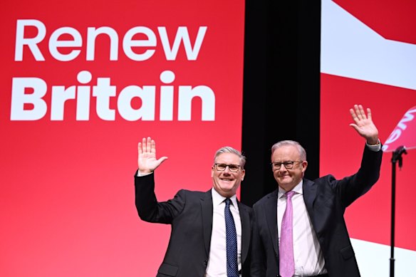 Anthony Albanese and British Prime Minister Keir Starmer at the UK Labor Party's annual conference.