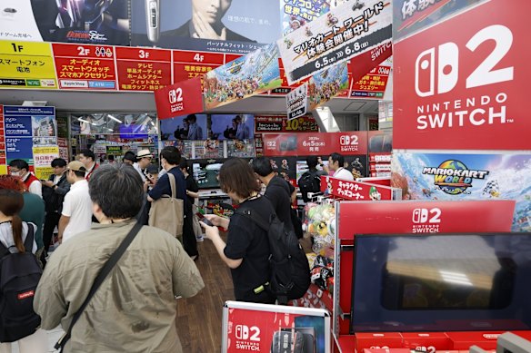 Customers pile into a Bic Camera in Tokyo to buy a Switch 2 earlier this month.