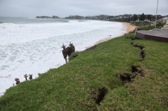 Erosion due to wild weather at Wamberal on the Central Coast.